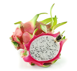白色背景的龙果种子绿色异国水果情调热带美食食物红色宏观图片