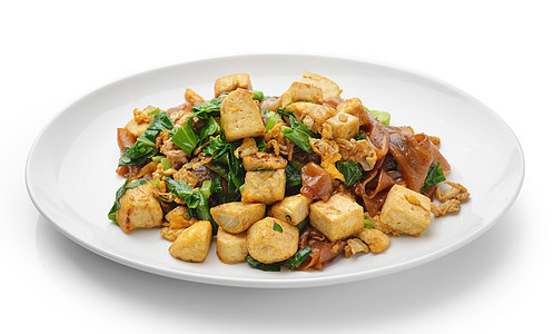 面条和豆腐蔬菜盘子午餐猪肉白色餐厅食物软垫油炸图片