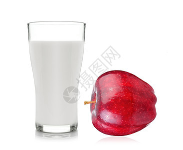白色背景上隔绝的玻璃牛奶和红苹果谷物节食水果食物饮食红色早餐图片