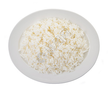 白背景的白盘中煮米饭主食盘子饮食糖类食物美食茉莉花粮食谷物白色图片