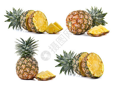 白色背景上的菠萝饮食食物热带工作室营养凤梨绿色水果橙子黄色图片