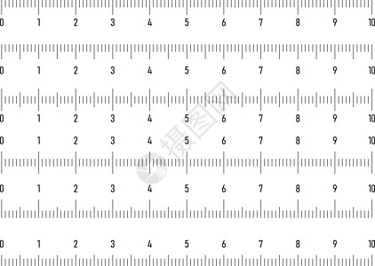 一组水平标尺  lenght 和大小指示距离单位 矢量插图适应症标签空白磁带测量数字节奏几何学毫米十进制图片