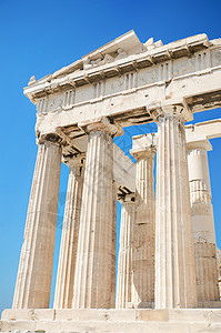 希腊雅典 雅典 阿克罗波利斯著名的帕台农神庙柱子的详情天空建筑学旅行历史性地标旅游考古学寺庙纪念碑古董图片