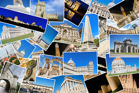 我最好的欧洲城市著名地标旅游照片拼贴画 包括城市 罗马 塔林 以弗所 伊斯坦布尔 比萨 阿维拉 马德里 佛罗伦萨 雅典 威尼斯 图片