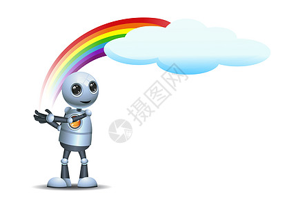 小机器人握着彩虹图片