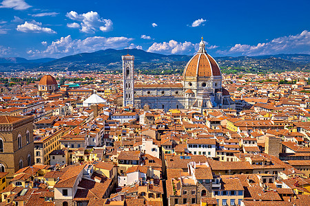 佛罗伦萨屋顶和圣玛丽亚德尔菲奥雷或杜姆大教堂假期正方形教会旅行建筑全景石头城市建筑学历史性图片