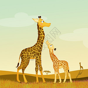 婴儿长颈鹿卡通片斑点荒野大草原动物园动物插图家庭哺乳动物背景图片