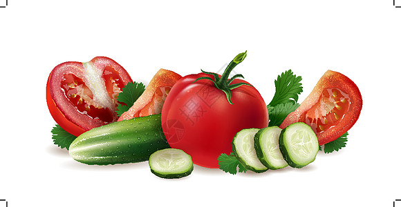 番茄 黄瓜和沙拉包装广告徽章叶子烹饪插图餐厅美食生态食物图片
