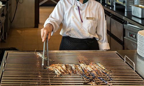 Grilled 主厨火焰派对白色食物龙虾木炭烹饪营养烧烤海鲜图片