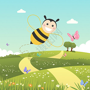 快乐的蜜蜂在春天飞翔图片