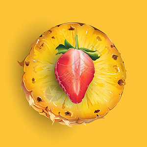 菠萝果酱菠萝和草莓插图收成生态餐厅厨房包装甜点蜜饯美食叶子浆果背景