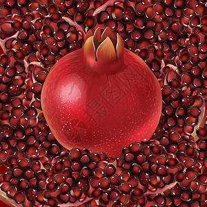 石榴和谷物粮食徽章生态叶子甜点包装水果果汁收成插图图片