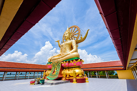 Koh Samui大佛寺宗教旅行天空蓝色建筑学地标祷告雕像艺术佛教徒图片