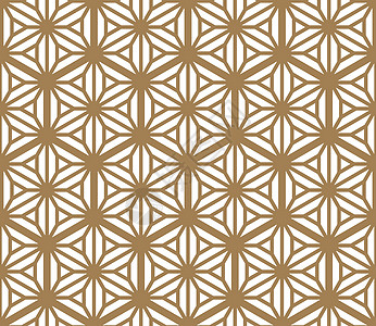 日式基于日本饰品 Kumik 的无缝模式六边形插图激光装饰品几何学艺术马赛克图案织物纺织品插画