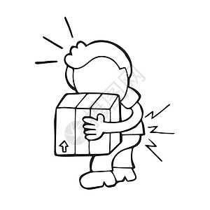 矢量手绘漫画的人背着沉重的箱子走路身体健康插图送货卡通片技术疼痛操作成人重量图片