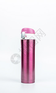 粉色热水瓶在白色背景上与复制空间隔绝 饮料容器 咖啡和茶瓶图片
