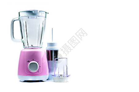 带过滤器 钢化玻璃罐 干磨机和速度选择器的空柔和紫色电动搅拌机隔离在白色背景上 健康生活方式的搅拌机和研磨机 厨房用具榨汁机塑料图片