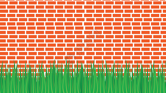 红砖墙和绿草 从下面框架石头插图瓦工生长栅栏公园正方形草地墙纸图片