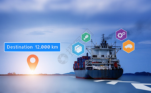 将货物运往目的地的货运船进口制造业商业技术屏幕数字化港口物流船运产品背景图片