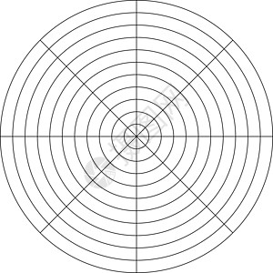 10个同心圆和45度阶梯的极地网格 空白矢量极图纸图片