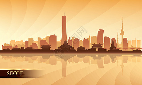 韩国地标首尔市上天线环影背景传统天空明信片日落摩天大楼海报插图宝塔首都建筑学设计图片