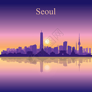 韩国首尔日落背景下的首尔市剪影设计图片