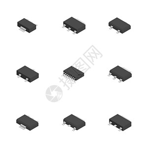 一组不同的 3D 电子元件矢量图收音机剪贴维修电容器断路器电压微电路活力电气网络图片