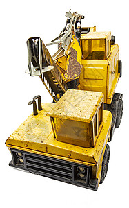 旧式玩具起重机运输卡车司机重量孩子们车轮白色建筑公司工人图片