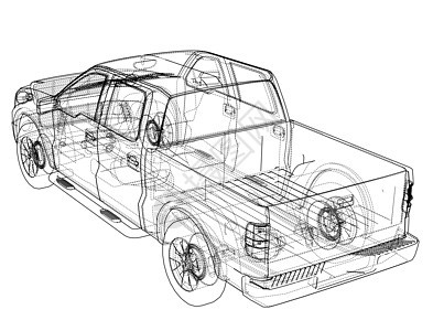 汽车 Suv 绘图轮廓 矢量渲染插图绘画车辆车轮检查卡车商业运输越野车蓝图背景图片