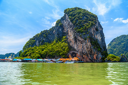 岩石岛上的渔村 Ko Panyi Mueang Pha俱乐部风景异国假期侵蚀娱乐天堂潜水海景旅行背景图片