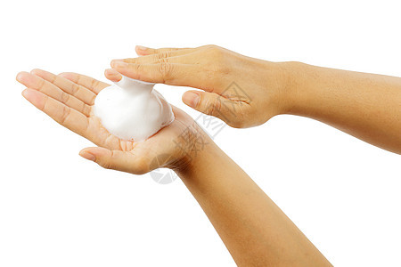 女人的手与泡沫分离剪切路径预防手臂浴室程序剪裁肥皂化妆品药品小路洁净背景图片