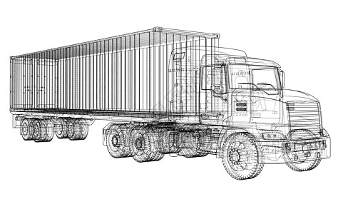 美国卡车轮廓矢量渲染 3货物物流送货船运进口绘画贮存商品盒子货车图片