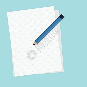 带空白纸和孤立蓝色背景矢量图的扁铅笔 注意记忆概念高清图片