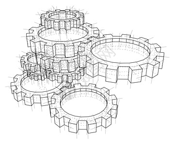 3D 齿轮 韦克托旋转装置力学绘画插图圆圈纽带车轮机械工业图片
