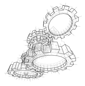 3D 齿轮 韦克托旋转车辆工业商业蓝图草稿线条圆形纽带草图图片