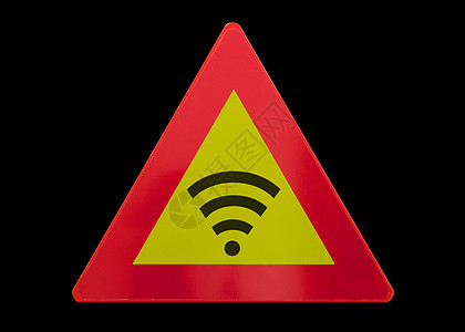 信号wifi孤立的交通信号路标  无 WiFi危险警告红色黄色三角形木板上网互联网白色对角线背景