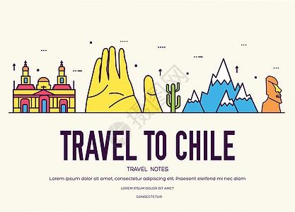 城市功能国家地区智利细线商品和功能指南 一套大纲建筑时尚人物项目自然背景概念 用于 web 和 mobil 的信息图表模板设计运动文化衣插画