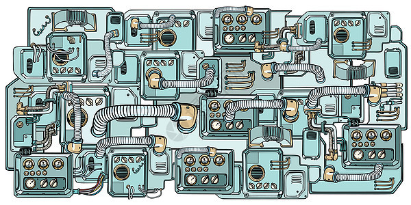 赛博朋克机器人机制和机器 空间的细节电脑蒸汽智力活力漫画机械工具飞船科幻工程图片