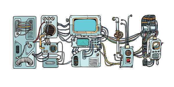 赛博朋克机器人机制和机器 空间的细节插图玩具流行音乐飞船金属人工智能蒸汽控制电脑工程图片