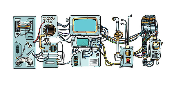 赛博朋克机器人机制和机器 空间的细节插图玩具流行音乐飞船金属人工智能蒸汽控制电脑工程图片