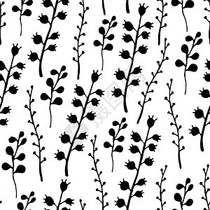 无缝花纹 矢量自然明亮背景野花纺织品草本植物绘画打印墙纸黑色白色花瓣图片