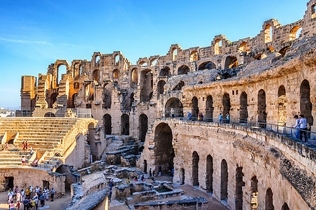 北非最大群落的废墟 El Jem 突尼斯 教科文组织旅行建筑学全景体育馆太阳古董角斗士观光天空帝国图片