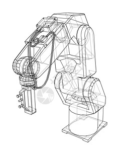 3D 轮廓机械臂  3 的矢量渲染线条工厂自动化生产商业蓝图插图机器技术草图图片