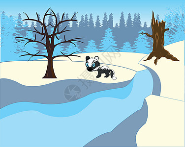 河流 木材和野生生物覆盖冰层的景观图片