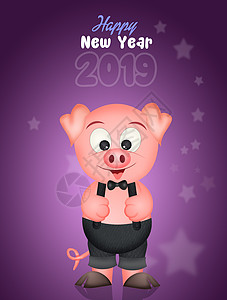 猪年庆典新年插图文化卡通片哺乳动物明信片粉色动物吉祥物背景图片