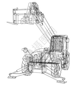 Forklift概念 3d 插图草稿商品绘画草图载体运输货运货物工业搬运工图片