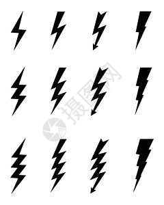 雷雷照明的黑色图标罢工电压霹雳螺栓火花剪影标识速度闪电风暴图片