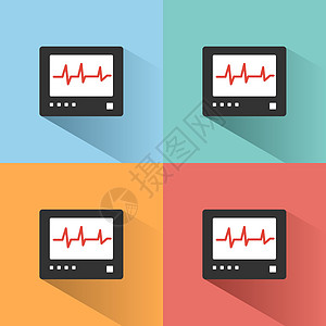 心率监视显示颜色图标 有色背景的阴影 心跳图片