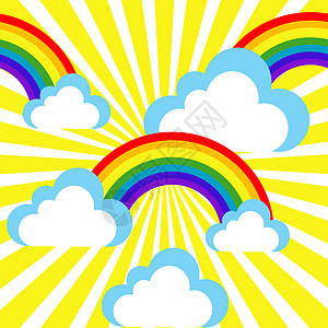 彩虹和云彩的卡通天空背景图片