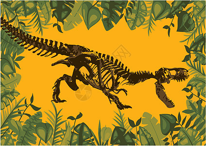 古代恐龙骨质化石 矢量平板漫画插图图片